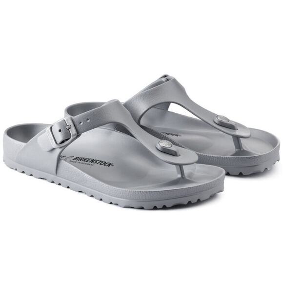 Birkenstock Gizeh Essentials Silver Metallic EVA Thong Slide Girls Sandals - Picture 1 of 8